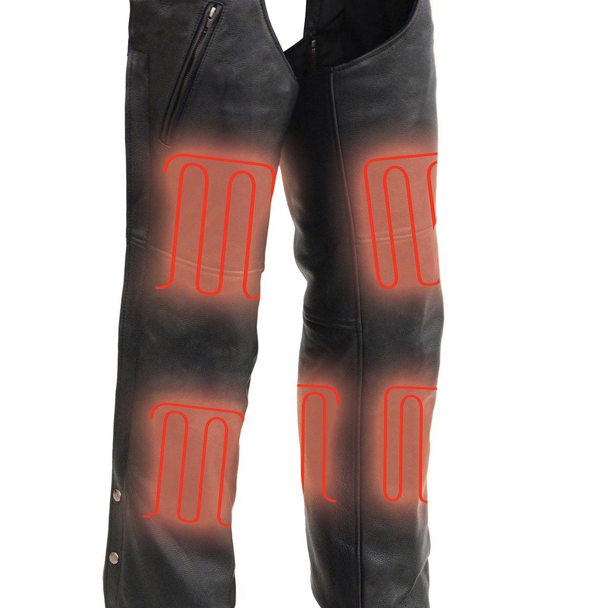 Milwaukee Leather MLM5513 Men's Black 'Heated' Leather Chaps with Zippered Thigh Pockets - Milwaukee Leather Mens Heated Leather Chaps