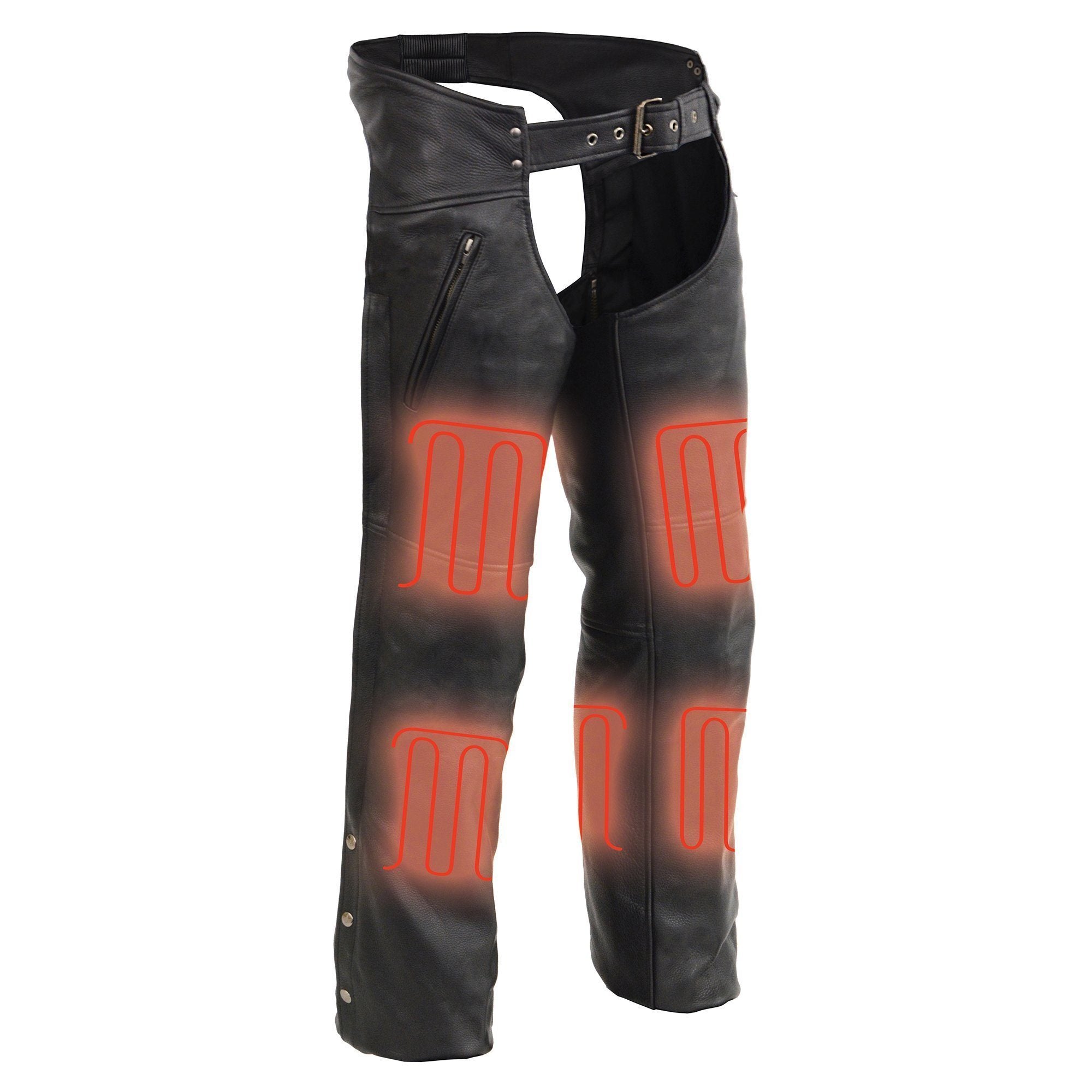 Milwaukee Leather MLM5513 Men's Black 'Heated' Leather Chaps with Zippered Thigh Pockets - Milwaukee Leather Mens Heated Leather Chaps