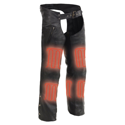Milwaukee Leather MLM5513 Men's Black 'Heated' Leather Chaps with Zippered Thigh Pockets - Milwaukee Leather Mens Heated Leather Chaps
