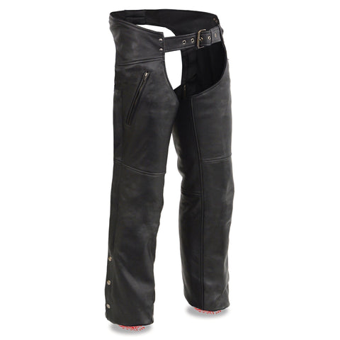 Milwaukee Leather MLM5513 Men's Black 'Heated' Leather Chaps with Zippered Thigh Pockets - Milwaukee Leather Mens Heated Leather Chaps