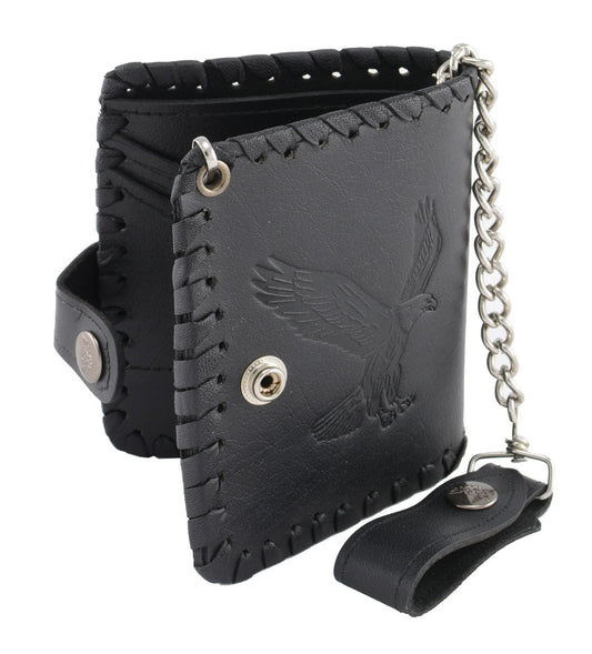 Milwaukee Leather MLW7800 Men's Black Flying Eagle Braided Biker Wallet with Steel Chain