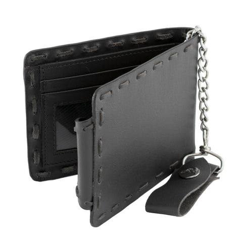 Milwaukee Leather MLW7810 Men's Black Leather 'Whip Stitch' Biker Wallet with Steel Chain