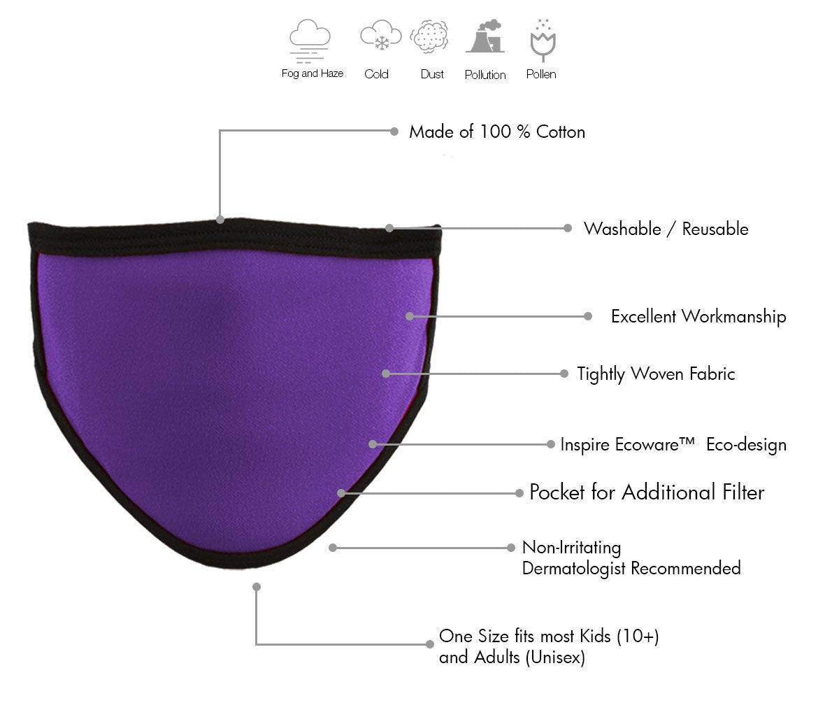 Milwaukee MP7924FM Ladies 'Black and Purple' 100 % Cotton Protective Face Mask with Optional Filter Pocket