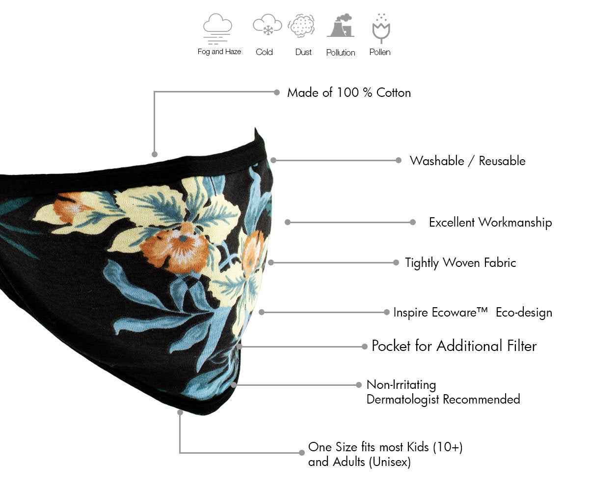 Milwaukee MP7924FM Ladies 'Floral Print' 100 % Cotton Protective Face Mask with Optional Filter Pocket