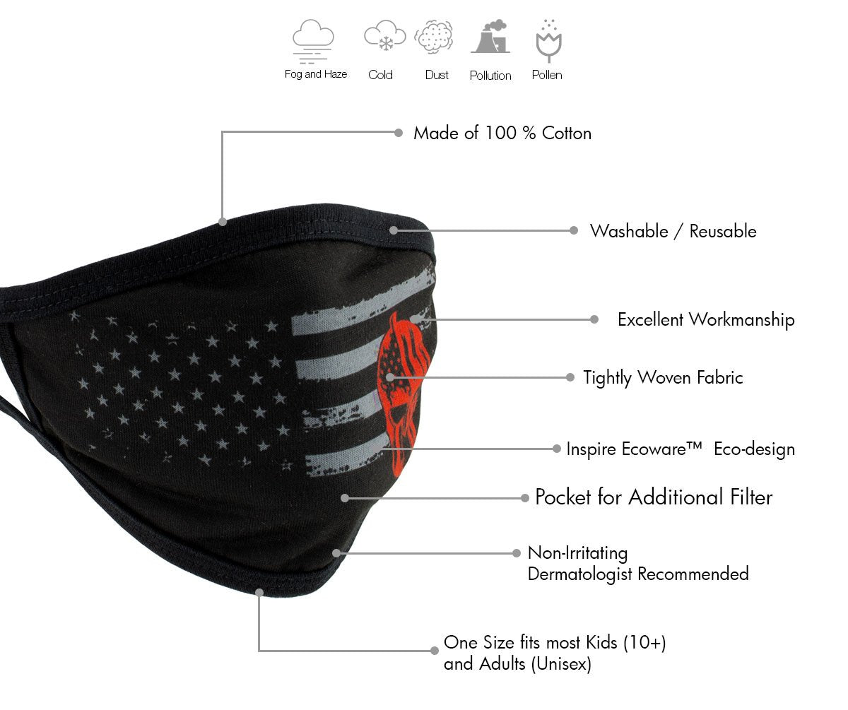 Milwaukee FMD1018 Men's 'USA Gladiator' 100 % Cotton Protective Face Mask with Optional Filter Pocket