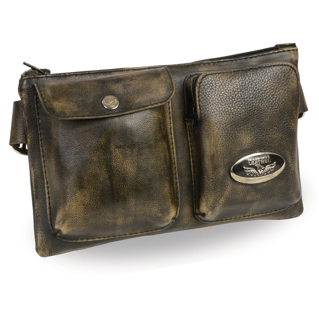 Milwaukee Leather MP8825 Women's Distress Brown Leather Belt Bag with Gun Holster