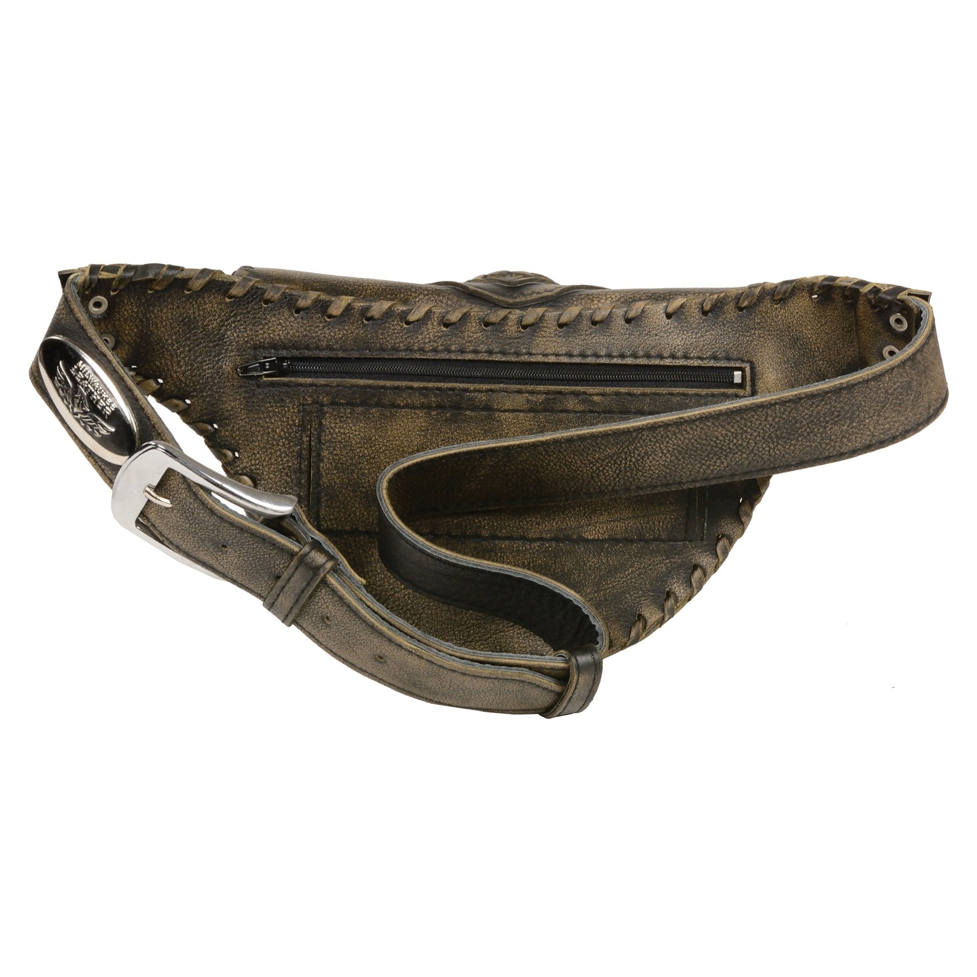 Milwaukee Leather MP8835 Women's Distress Brown 'Braided' Hip Belt Bag with Gun Holster