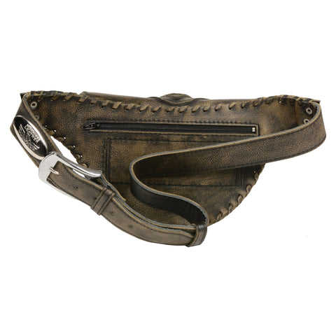 Milwaukee Leather MP8835 Women's Distress Brown 'Braided' Hip Belt Bag with Gun Holster
