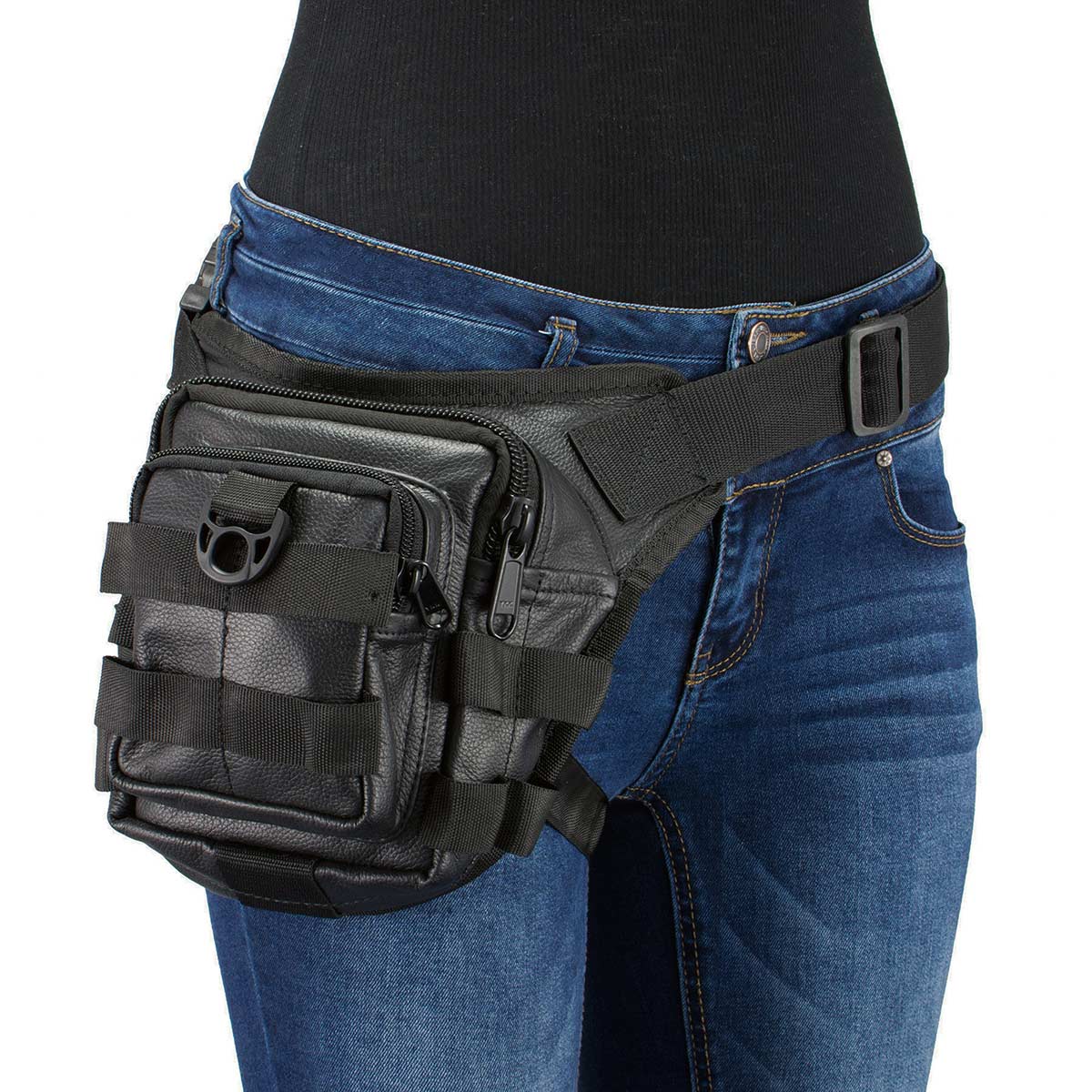 Milwaukee Leather MP8840 Black Leather Conceal and Carry Tactical Thigh Bag with Waist Belt One Size Black