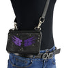 Milwaukee Leather MP8850 Ladies Leather 'Winged' Black and Purple Multi Pocket Belt Bag with Gun Holster