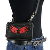 Milwaukee Leather MP8850 Ladies 'Winged' Leather Black and Red Multi Pocket Belt Bag with Gun Holster