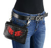 Milwaukee Leather MP8850 Ladies 'Winged' Leather Black and Red Multi Pocket Belt Bag with Gun Holster