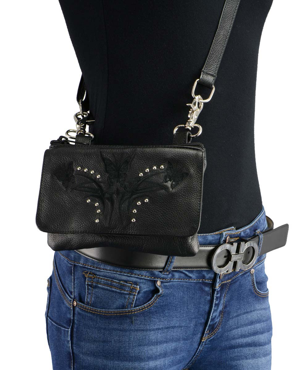 Milwaukee Leather MP8851 Women's Black Leather Multi Pocket Belt Bag with Gun Holster