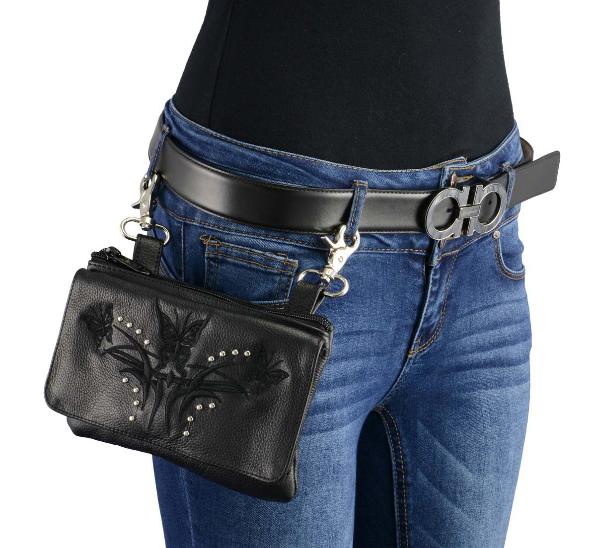Milwaukee Leather MP8851 Women's Black Leather Multi Pocket Belt Bag with Gun Holster