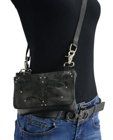 Milwaukee Leather MP8852 Women's Black Leather Multi Pocket Belt Bag with Gun Holster