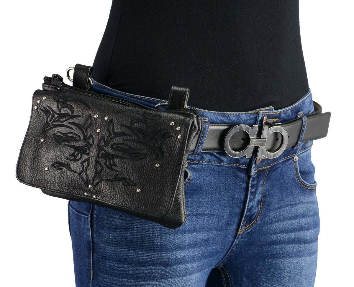 Milwaukee Leather MP8852  Women's Black Leather Multi Pocket Belt Bag with Gun Holster