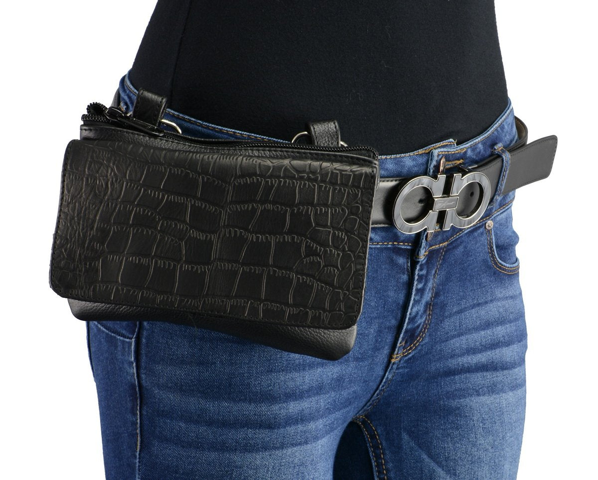 Milwaukee Leather MP8854 Women's Black Leather Multi Pocket Belt Bag with Gun Holster