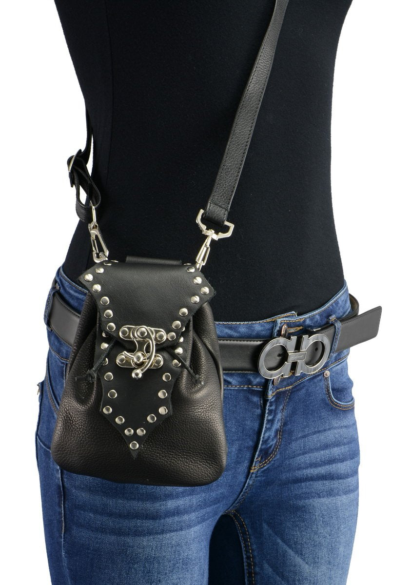 Milwaukee Leather MP8856 Women's 'Studded' Black Leather Drop Set Belt Bag