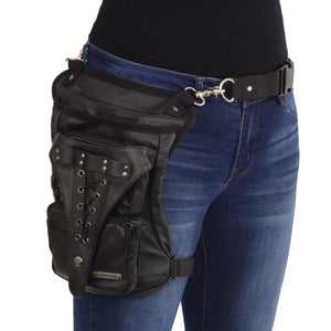 Milwaukee Leather Performance Accessories MP8885 Black Conceal & Carry Black Leather Thigh Bag with Waist Belt