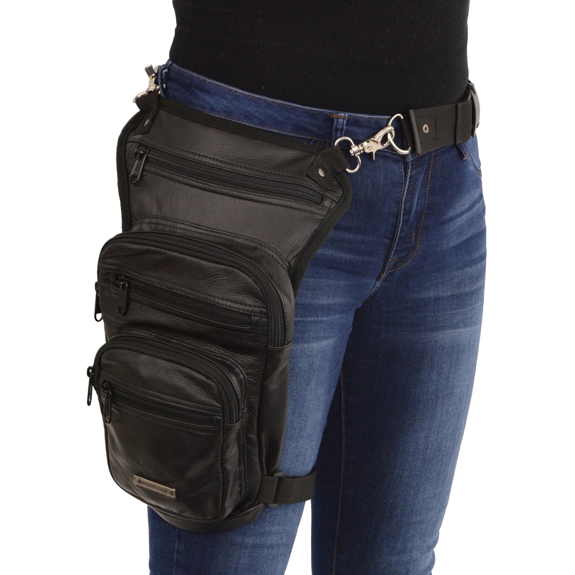 Milwaukee Leather Performance MP8895 Conceal an Carry Black Leather Thigh Bag with Waist Belt