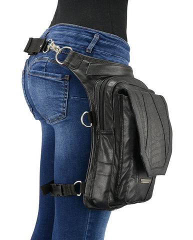 Milwaukee Leather MP8896 Extra Large Conceal and Carry Black Leather Thigh Bag with Waist Belt