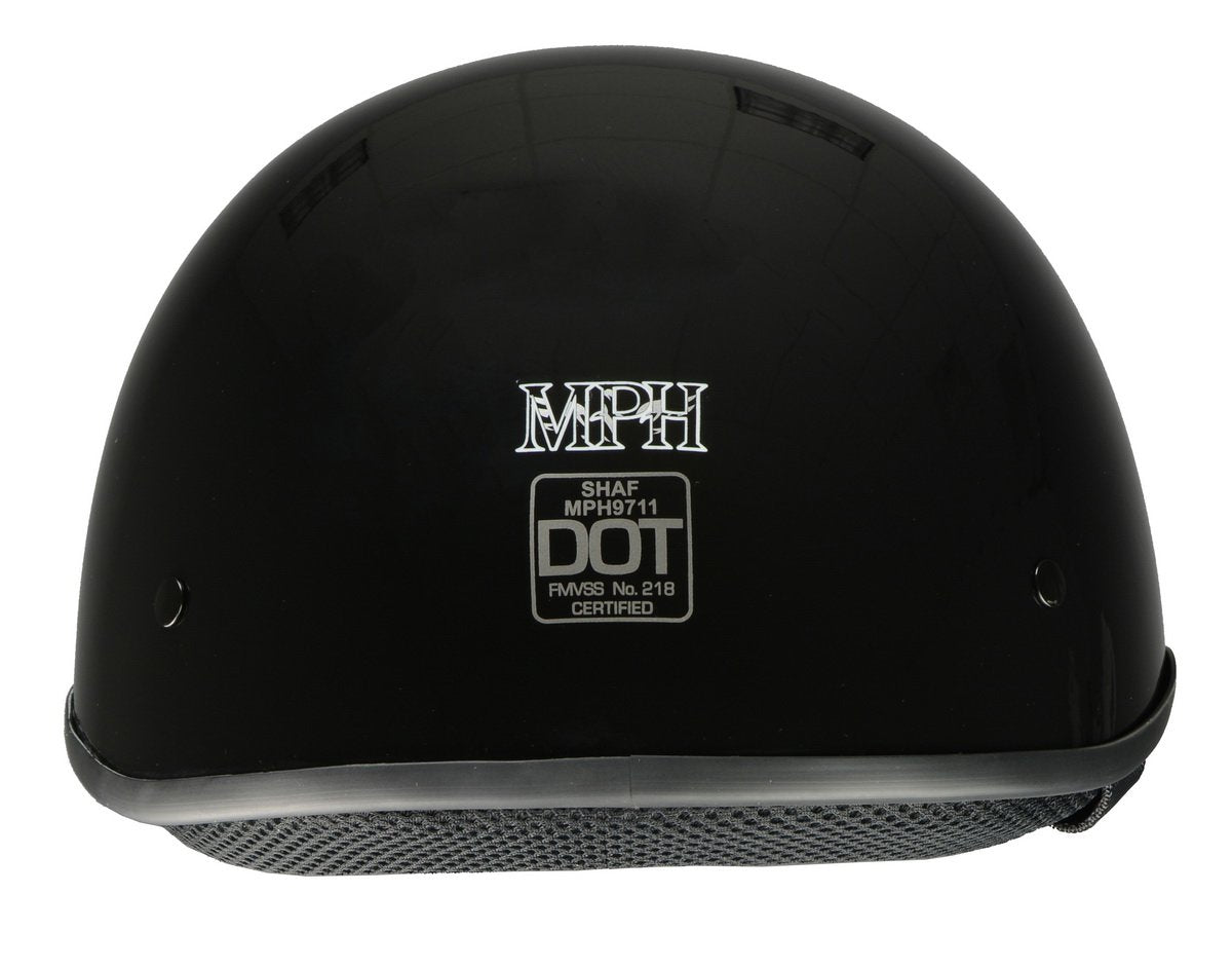 Milwaukee Helmets MPH9711DOT Dot Approved 'Bare Bones' Glossy Black Half Motorcycle Helmet for Men and Women Biker