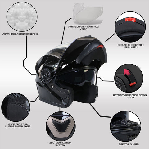 Milwaukee Helmets MPH9806DOT 'Ionized' Gloss Black Modular Helmet for Men and Women Biker w/ MP7922FMSET Heated Balaclava Bundle