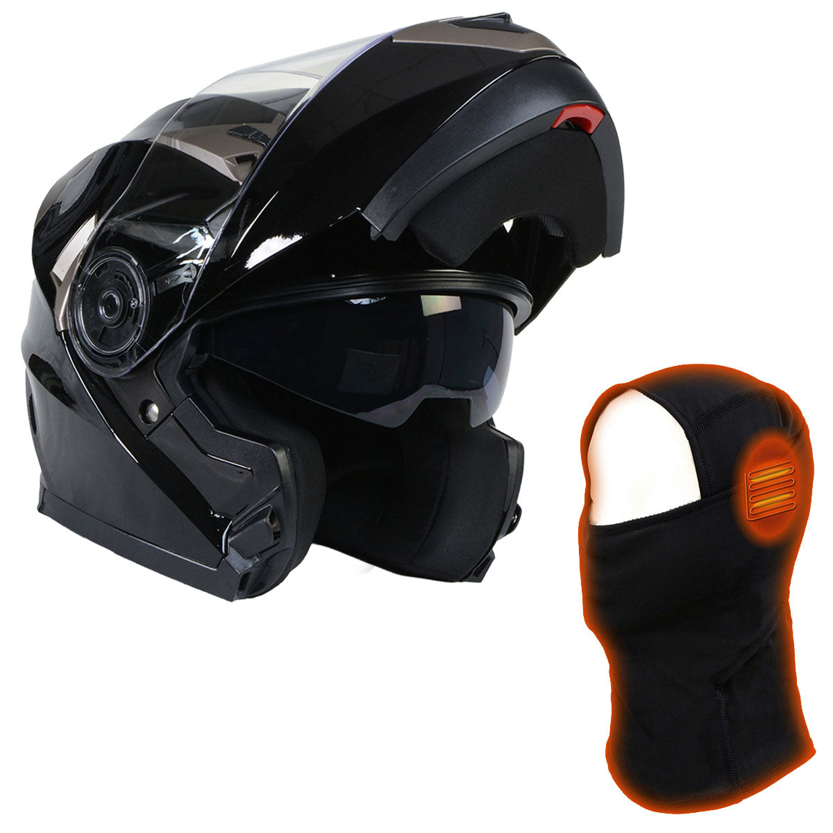 Milwaukee Helmets MPH9806DOT 'Ionized' Gloss Black Modular Helmet for Men and Women Biker w/ MP7922FMSET Heated Balaclava Bundle