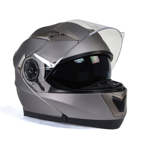 Milwaukee Helmets MPH9808DOT Ionized Silver Advanced Motorcycle Modular Helmet Biker w/ Drop Down Visor