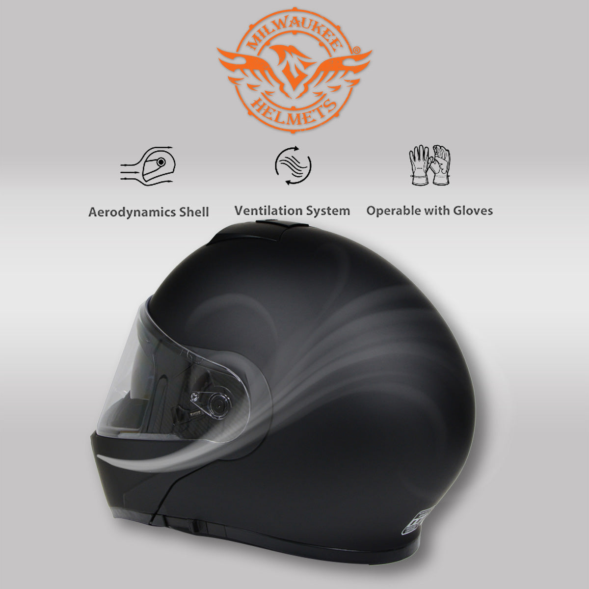 Milwaukee Helmets MPH9812DOT Flat Black 'Menace' Advanced Motorcycle Modular Helmet for Men and Women Biker w/ Drop Down Visor