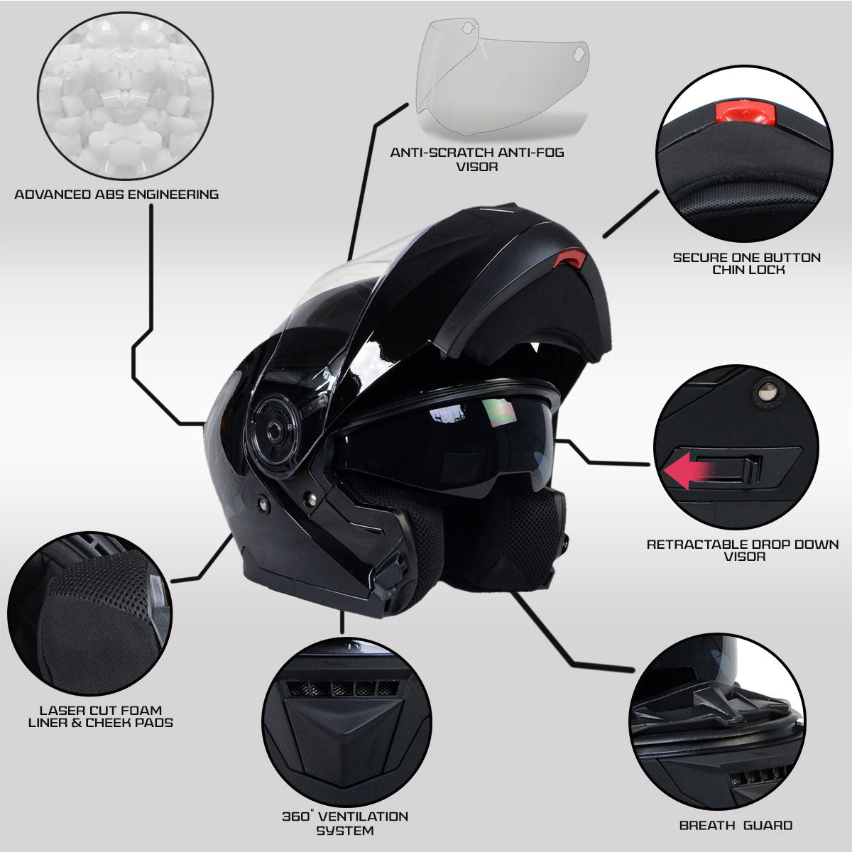 Milwaukee Helmets MPH9815DOT 'Breeze' Gloss Black Modular Helmet for Men and Women Biker w/ MP7922FMSET Heated Balaclava Bundle