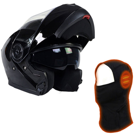 Milwaukee Helmets MPH9815DOT 'Breeze' Gloss Black Modular Helmet for Men and Women Biker w/ MP7922FMSET Heated Balaclava Bundle