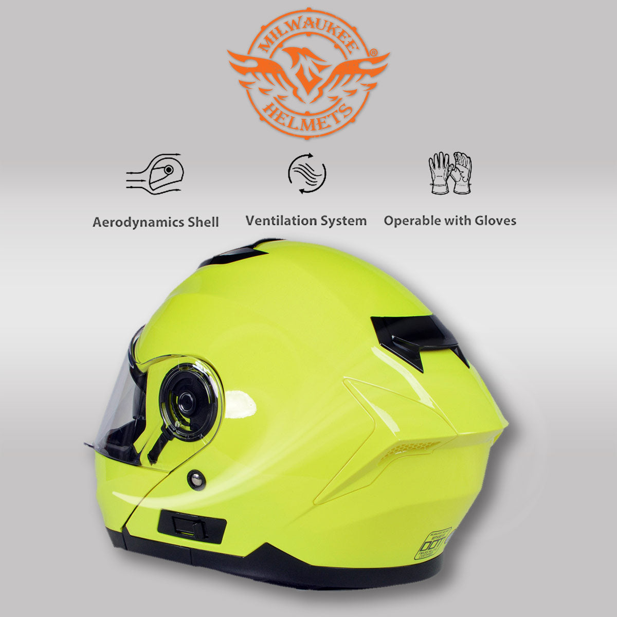 Milwaukee Helmets MPH9819DOT 'Breeze' Green Advanced Motorcycle Modular Helmet for Men and Women Biker w/ Drop Down Visor