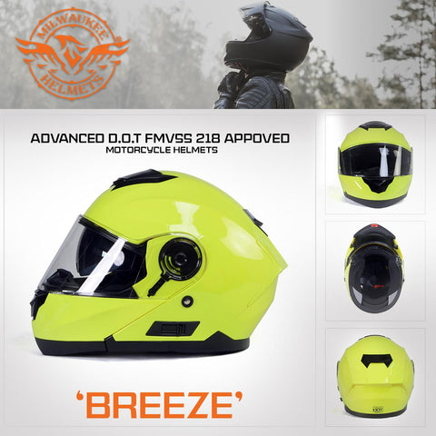 Milwaukee Helmets MPH9819DOT Breeze Green Advanced Motorcycle Modular Helmet Biker w/ Drop Down Visor