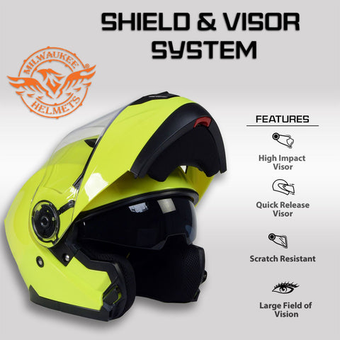 Milwaukee Helmets MPH9819DOT Breeze Green Advanced Motorcycle Modular Helmet Biker w/ Drop Down Visor
