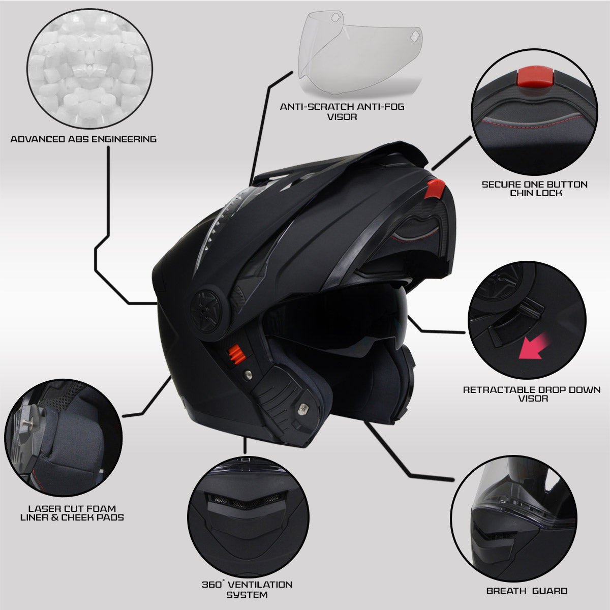 Milwaukee Helmets MPH9820DOT Flat Black 'Ominous' Dual Sport Advanced Motorcycle Modular Helmet for Men and Women Biker