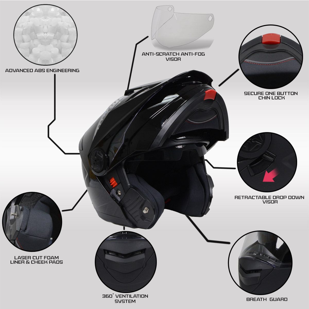 Milwaukee Helmets MPH9821DOT Gloss Black 'Ominous' Dual Sport Advanced Motorcycle Modular Helmet for Men and Women Biker
