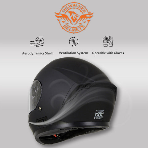 Milwaukee Helmets MPH9835DOT 'Sweeper' Flat Black Advanced Motorcycle Modular Helmet for Men and Women Biker w/ Drop Down Visor