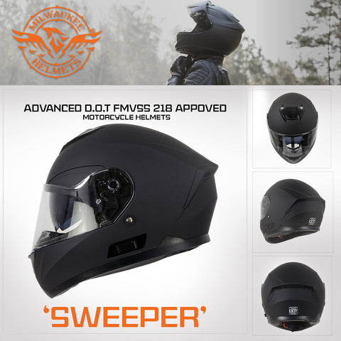 Milwaukee Helmets MPH9835DOT 'Sweeper' Flat Black Advanced Motorcycle Modular Helmet for Men and Women Biker w/ Drop Down Visor