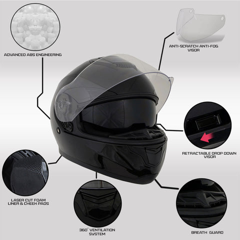 Milwaukee Helmets MPH9835DOT 'Sweeper' Flat Black Advanced Motorcycle Modular Helmet for Men and Women Biker w/ Drop Down Visor