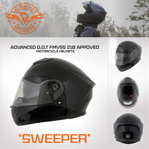 Milwaukee Helmets MPH9836DOT 'Sweeper' Gloss Black Advanced Motorcycle Modular Helmet for Men and Women Biker w/ Drop Down Visor
