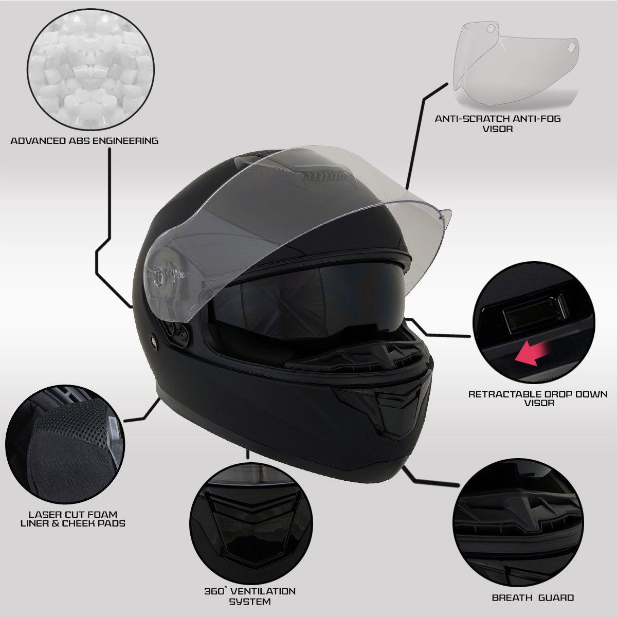 Milwaukee Helmets MPH9836DOT 'Sweeper' Gloss Black Advanced Motorcycle Modular Helmet for Men and Women Biker w/ Drop Down Visor