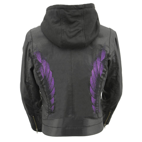 Milwaukee Leather MPL2746 Women's Lightweight Hoodie Textile Scuba Jacket with Purple Wings