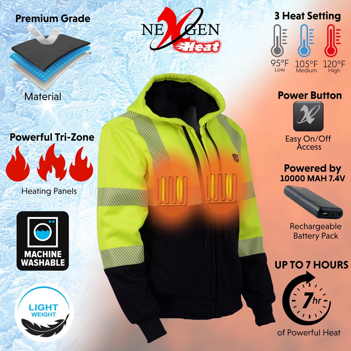Nexgen Heat MPL2773SET Women's High-Viz 'Heated' Textile Jacket (Rechargeable Battery Pack Included)
