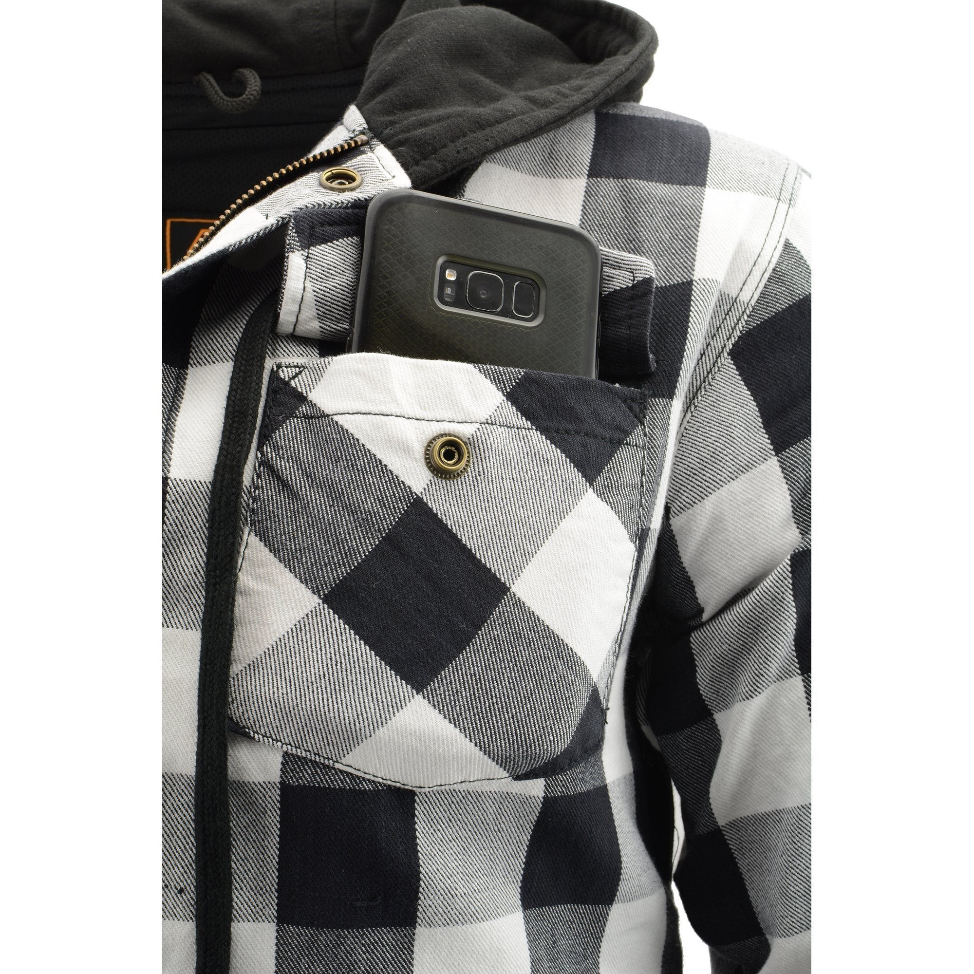 Milwaukee Performance MPM1629 Men's Black and White Armored Hooded Flannel Shirt with Aramid by DuPont Fibers