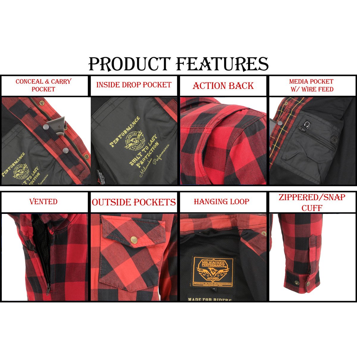 Milwaukee Performance MPM1631 Men's Armored Checkered Flannel Biker Shirt with Aramid® by DuPont™ Fibers