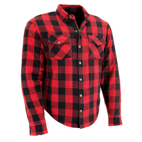 Milwaukee Leather MPM1631 Men's Plaid Flannel Biker Shirt with CE Approved Armor - Reinforced w/ Aramid Fiber