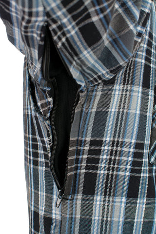 Milwaukee Leather MPM1636 Men's Long Sleeve Flannel Biker Shirt w/ CE Approved Armor - Reinforced w/ Aramid Fiber