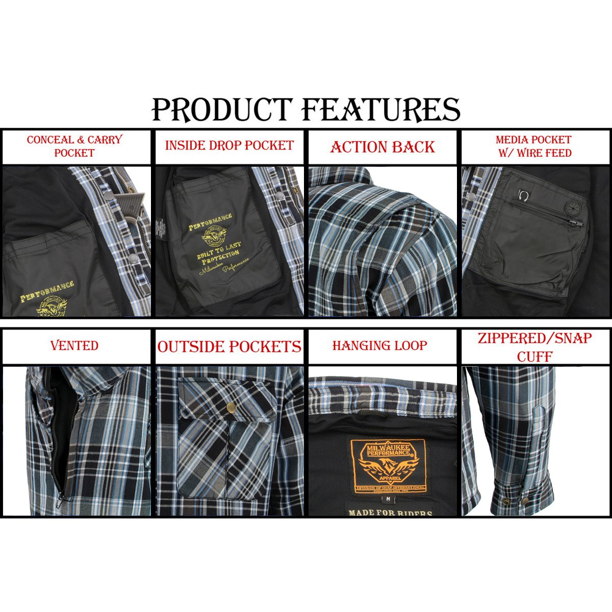 Milwaukee Performance MPM1636 Men's Armored Flannel Biker Jacket with Aramid® by DuPont™ Fibers