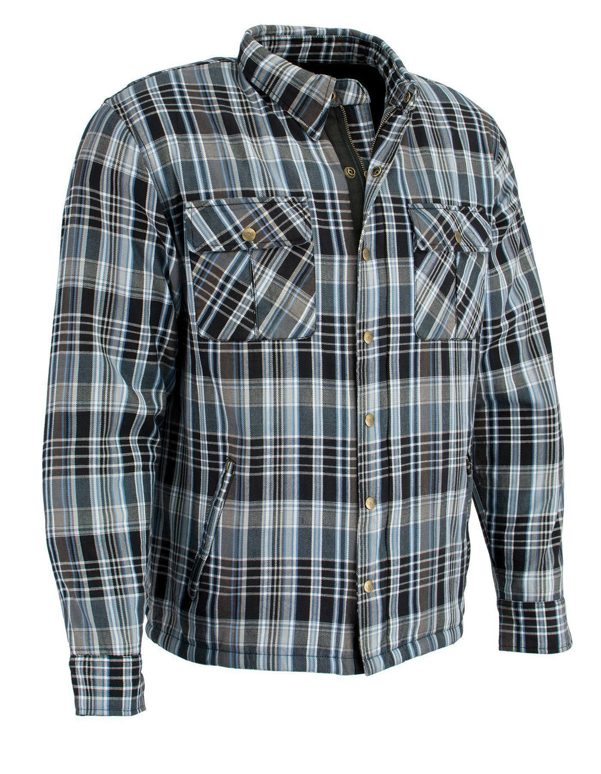 Milwaukee Leather MPM1636 Men's Long Sleeve Flannel Biker Shirt w/ CE Approved Armor - Reinforced w/ Aramid Fiber